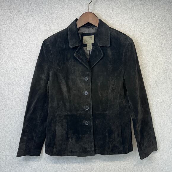 John Paul Richard Uniform Blazer Jacket Womens Size 8P Black Suede Leather - Picture 1 of 16